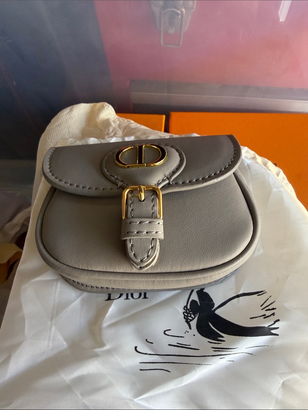 Taupe Leather Mini Crossbody with Gold Buckle - Designer Style